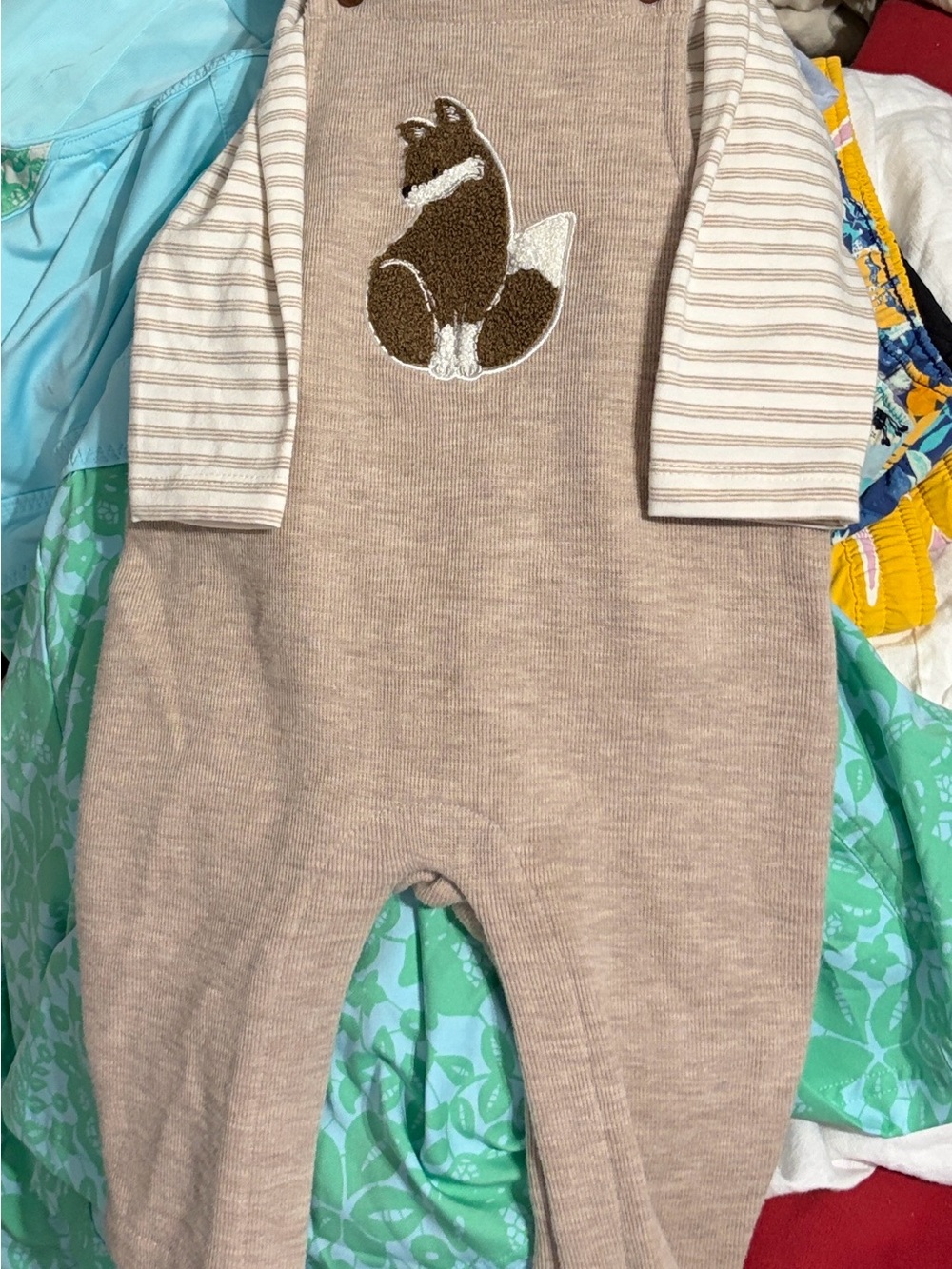 Kids Beige Fox Applique Matching Set